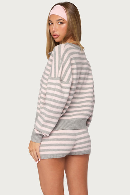 Abra Striped Knit Button Up Cardigan