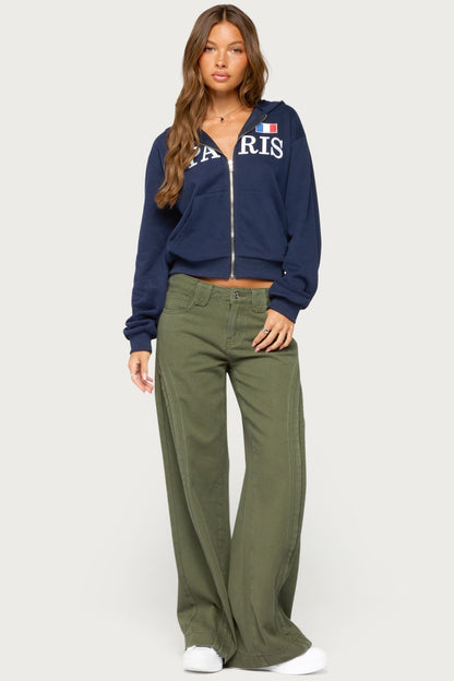 Pascale Stitched Low Rise Wide Leg Jeans